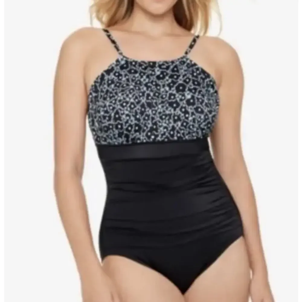 NWT SWIM SOLUTIONS Floral Tummy Control One Piece Swimsuit Bathing Suit 10 Pool - Picture 2 of 11